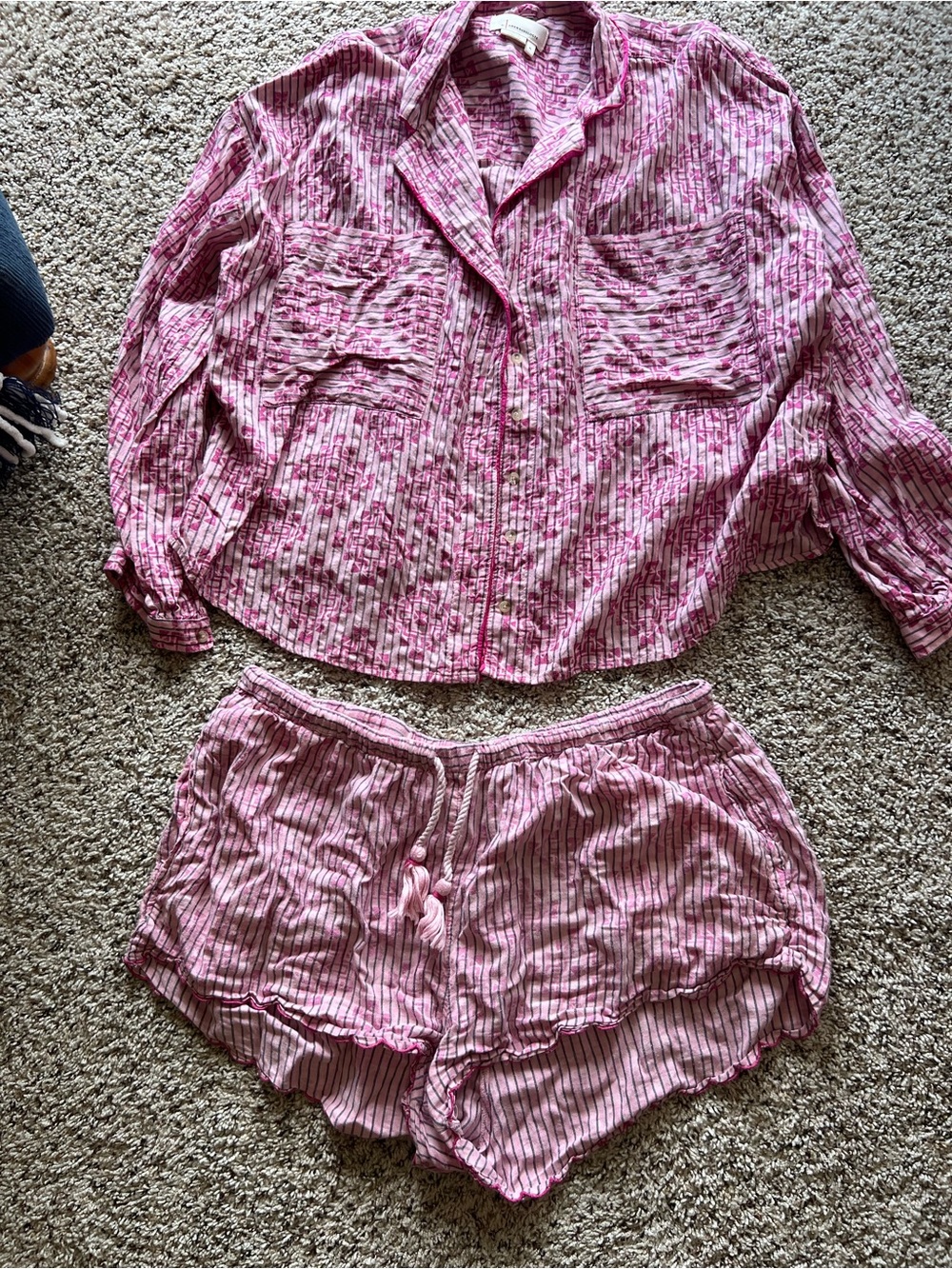 Anthropologie Pink Striped Two-Piece Pajama Set